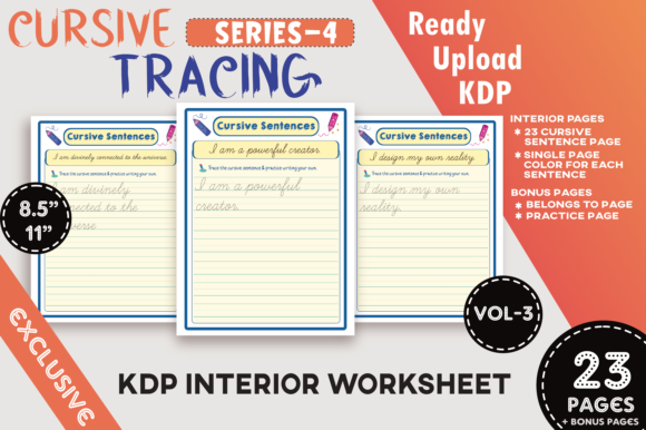 Vol-3 KDP Cursive Sentence Workbook: A Practical Asset for Low-Content Publishers